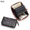 Tarjetero Personalizado Morning Glory para Mujer Cuero Genuino Rfid Antirrobo Escaneo Fabricante de Tarjetero de Banco Cuero Cera de Aceite