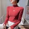Camiseta Base Negra para Mujer Otoño e Invierno Ropa Interior 2023 Primavera Nueva Cuello Medio Alto Manga Larga Ajustada Estampada Top Estilizado