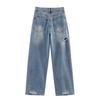 Comercio Exterior Estilo Europeo y Americano Transfronterizo Moda para Mujer Versátil Rotos Holgados Cintura Media Jeans