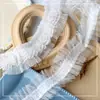 Saia de renda plissada em I com malha de renda amassada de camada dupla, renda tridimensional, acessórios decorativos DIY, branco