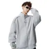 Moletom Cinza Pesado de Cor Sólida com Gola Alta Ximujia para Homens e Mulheres, Primavera e Outono Estilo Americano Cleanfit Casual 2026 Jaqueta Tendência