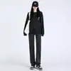 Calça Jeans Reta Estreita Forrada com Fleece Feminina Outono e Inverno 2024 Nova Cintura Alta Emagrecedora Alongada Tubo Piso Fumaça