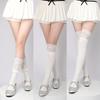 Meias de Renda Cinza Doce Japonesa Meia-Calça Longa de Algodão com Laço de Renda para Menina Jk