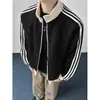 Sudadera Chaqueta con Cuello Alto de Tres Rayas Pesada Americana para Hombre Tendencia Primavera y Otoño Holgada Casual Deportiva Cardigan con Cremallera