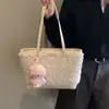 Bolsa de Pelúcia Color Block Coreana de Nicho para Mulheres, Bolsa Tote de Grande Capacidade, Novo Estilo 2026, Bolsa de Ombro Estilo Preguiçoso