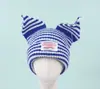 Sombrero de Lana de Estilo Coreano Transfronterizo con Orejas de Cerdo y Gato para Otoño e Invierno, Sombrero de Punto Cálido de Moda con Estampado, Marca Versátil de Tendencia, Sombrero para el Frío para Mujer