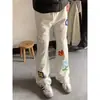 Pantalones de Chándal Casuales Bordados Florales Retro Americanos para Hombre Primavera Otoño Pantalones Deportivos de Pierna Recta Pantalones Anchos Sueltos de Peso Pesado Modernos