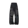 Jeans Vintage Rasgados de Marca de Moda para Hombre con Diseño de Estrella de Cinco Puntas Hot-Fix con Pedrería Personalidad Nicho Sueltos de Pierna Ancha Largos