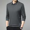 Camiseta Masculina de Manga Longa para Primavera e Outono Casual de Negócios Gola Polo Falsa de Duas Peças Blusa Básica Solta para Meia-Idade