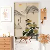 Cortina de Porta de Tecido Estilo Chinês com Ameixa, Orquídea, Bambu e Crisântemo Cortina Meia para Divisória de Quarto de Casa Cortina de Proteção para Cozinha Banheiro Cortina de Porta Estampada