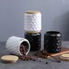 Tarro sellado de cerámica con diseño de diamantes y tapa de madera, tarro para té para el hogar, tarro para almacenar granos de café, tarro de almacenamiento de gran capacidad