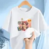 2020 # Camiseta de Manga Curta para Meninas Manga Meia Manga Solta 2025 Nova Verão Tops de Algodão Puro para Crianças de Tamanho Médio e Grande Moda de Verão para Crianças