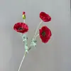 Flor de Amapola Simulada de 4 Cabezas, Flor de Amapola de Terciopelo, Decoración de Boda, Decoración Suave para Salón de Bodas, Flor Artificial, Decoración del Hogar, Arreglo Floral