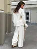 Traje de Cardigan de Manga Larga Transfronterizo + Pantalones de Pierna Ancha Traje Europeo y Americano Otoño 2025 Top de Manga Farol y Pantalones Traje de Algodón Puro