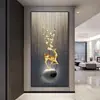 Pintura Colgante de Porcelana de Cristal para Recibidor, Pintura Decorativa con Acabado de Alta Gama, Diseño de Ciervo de Lujo Ligero para Pasillo y Vestíbulo, Decoración del Hogar, Suministrado Exclusivamente por la Empresa