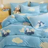 Juego de Cuatro Piezas de Leche Espesa Vellón Coral Flannel Felpa Funda Nórdica Sábana de Cama de Doble Cara Vellón Cálido Funda Nórdica Temporada de Otoño e Invierno