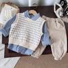 Conjunto de tres piezas nuevo 2024 de chaleco y pantalones para fondo, traje de primavera y otoño, camisa de manga larga, conjunto de chaleco