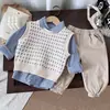 Elegante conjunto de tres piezas, suéter y chaleco para niño pequeño, nueva colección primavera/otoño 2025, estilo coreano, ropa para bebé, atuendo moderno