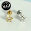 Piercing Estrela de Titânio para Lábio com Design Simples e Único, Piercing para Cartilagem do Ouvido de Zircônia com Rosca, Piercing para Lábio de Fundo Plano 16g