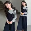Conjunto para Meninas Estilo Primavera/Outono 2026 Novas Roupas de Outono Estilosas para Crianças Crianças Maiores Falso Duas Peças Camada Base Conjunto de Duas Peças Outono