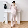 Muzhen Silk 2026 Novo Pijama Acolchoado de Seda Gelada para Mulheres, Conjunto de Manga Longa, Cor Sólida, Gola Reversível, Tamanho Plus, Roupa de Dormir, Fina