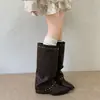 Botas de punta con remaches para mujer, colección otoño 2026, botas altas estilo western, diseño retro, tallas grandes, tacones bajos, botas largas versátiles