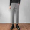 Otoño cropped color sólido banda elástica casual traje de pantalón hombres holgado todo-partido corte slim caída recto volante guapo estilo coreano