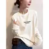Camiseta negra de manga larga acanalada de algodón puro estilo coreano para mujer, moderna y versátil, top juvenil y elegante, camiseta básica para otoño