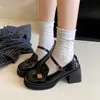 Versão em couro macio~Sapatos femininos versáteis em couro estilo francês para combinar com saias, novidade de verão 2026, sapatos Mary Jane com salto grosso e bico redondo vintage