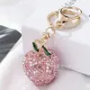 Venta Directa de Fábrica Llavero de Manzana 3D con Pedrería Completa Colgante de Fruta Encanto para Bolso Exquisito Moda Estilo Cruzado de Pareja