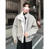 Moda de Invierno Cálido Moderno Elegante Diseño Chaqueta para Hombre con Cuello de Piel con Parche Único Negocios Corte Holgado Abrigo con Cuello Alto