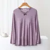 Camiseta de manga larga de modal con copas incorporadas para mujer, top para casa, ropa de dormir integrada sin sujetador, camiseta básica de primavera y otoño
