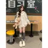 Moletom com Capuz Estilo Coreano Oversize com Costura de Três Listras para Mulheres Outono e Inverno Novo Cardigã Jacket Solto de Veludo Espessado