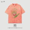 Camiseta Hip-Hop Transfronteriza Marca de Moda Europea y Americana Retro Estampada Abstracta Suelta Escote Pequeño Casual Algodón Puro Manga Corta para Hombre y Mujer