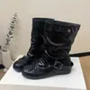 Botas de caña media estilo ballet con lazo y suela gruesa para mujer, nuevas botas plisadas apiladas de otoño 2026, botines de moda