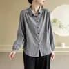 Camisa base de manga larga original de doble capa para mujer, color liso, a rayas, estilo vintage