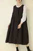 Vestido Chaleco de Algodón y Lino con Rayas Verticales Florales Retro Nuevo Otoño e Invierno 2025 para Mujer, Holgado y Versátil, Casual, con Capas, Falda Larga
