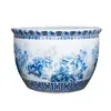 Tanque de peces de cerámica grande azul y blanco de Jingdezhen para patio, tanque de flor de loto, tanque de agua para paisaje exterior, tanque doméstico grande