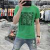 Estação Europeia 2024 Verão Nova Marca de Moda Masculina Perfuração a Quente de Manga Curta All-match Casual Juvenil Masculino Camiseta Slim-fit Meia Manga Longa