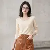 Camiseta básica de manga larga con cuello en U para mujer para otoño, camiseta básica de color liso simple, corte ajustado y top interior favorecedor