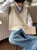 Chaleco Casual de Punto Retorcido con Cuello en V Estilo Universitario para Hombre, Ropa de Punto de Moda, Versión Coreana Chaleco de Punto Holgado