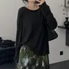Falda Larga Plisada con Estampado Floral de Tinta, Manga Larga, Cintura Alta y Caída que Cubre la Cadera, Conjunto de Dos Piezas