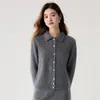 Nuevo Cárdigan de Punto de Cachemira con Cuello Polo para Otoño e Invierno, Suéter de Punto Trenzado de Manga Larga para Mujer, Top Suave, Pegajoso, Amigable con la Piel, Versátil