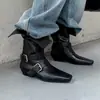 Botas tipo Martin de Tacón Medio con Hebilla para Mujer, Botas de Media Caña, Nuevo Estilo Otoño, Piel Genuina, Punta Cuadrada, Color Desgastado, Botas Individuales, Botas de Motociclista