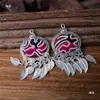 Pendientes Vintage Bordados Hechos a Mano de Estilo Étnico de Moda con Borlas Pequeñas, Joyería de Plata Miao de Yunnan, Color Blanco, Tamaño 41