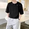 Camiseta de Manga Corta con Hombrera de Alta Gama para Hombre Verano 2024 Moda Marca Popular Diseño Holgado Estilo Coreano Sentido del Diseño Camiseta de Manga Media Uña de Sauce de Moda