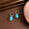 Pendientes de Turquesa Sintética Estilo Medieval, Pendientes Retro Literarios de Industria Pesada de Gama Alta, Pendientes Transfronterizos Exagerados con Estilo para Mujer