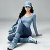 Conjunto de yoga para outono e inverno, amigável à pele, um conjunto de duas peças para mulheres, com um top de manga longa franzido e gola redonda, e leggings modeladores, justos ao corpo, perfeitos para treinos