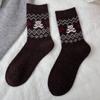 Meias Quentes Estilo Coreano Ins Retrô para Mulheres Outono e Inverno Meias de Lã Fair Isle Urso Meias de Desenho Animado Onduladas Grossas para Mulheres