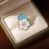 Exquisito Broche de Dos Flores de Cerezo Bloqueado por Color Azul y Blanco, Pin Floral Ligero de Aleación Esmaltada, Accesorio para Mochila, Insignia de Solapa